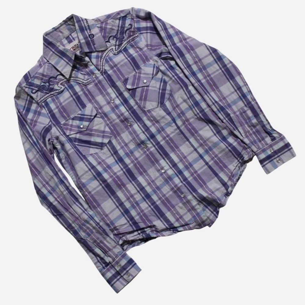 Womens Riley & McCormick Y2K Boho Western Plaid Snap-button Longsleeve Shirt